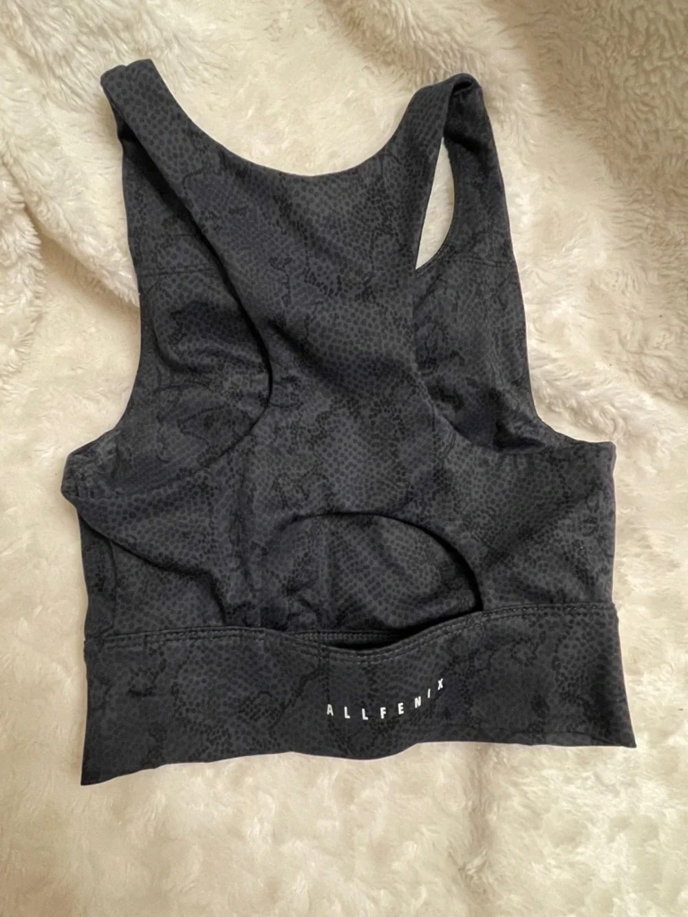 AllFenix Sports Bra XS Racerback Cut Out Back Blue Black Snake Skin Print Womens - Picture 4 of 5